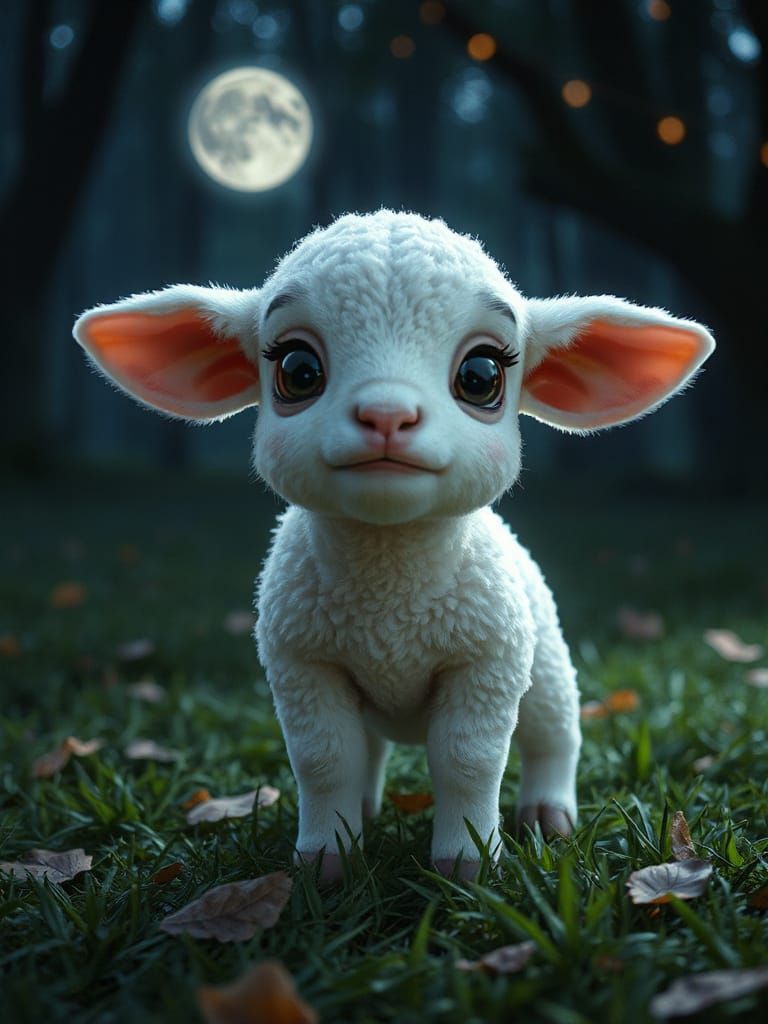 Adorable Scared Lamb in Fantasycore Anime Style