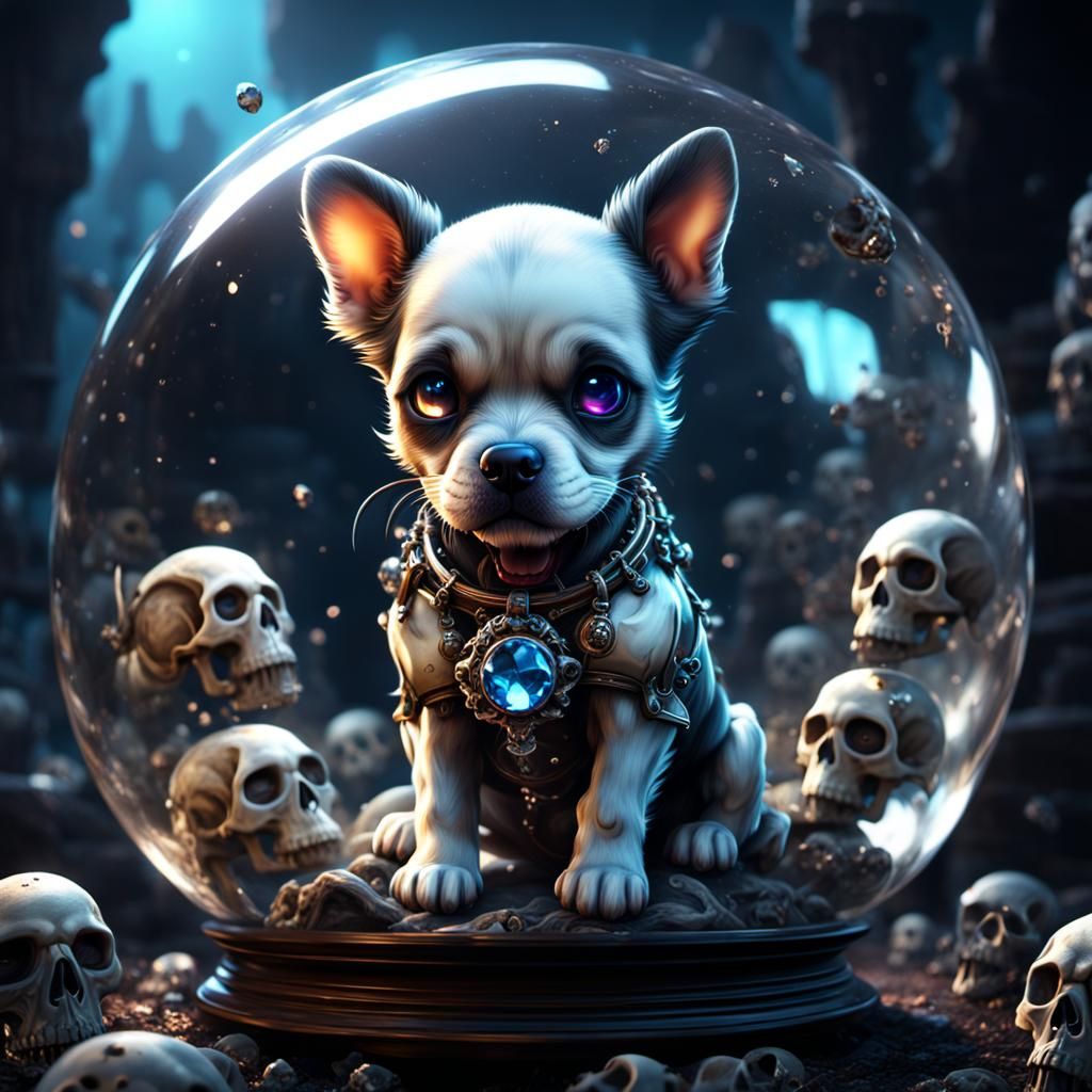 Puppy in Crystal Skull Sphere: Detailed Matte Painting