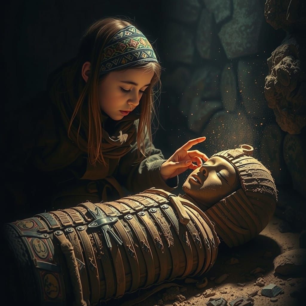 Girl Explorer Touches Ancient Mummy Awakening Dusty Legacy