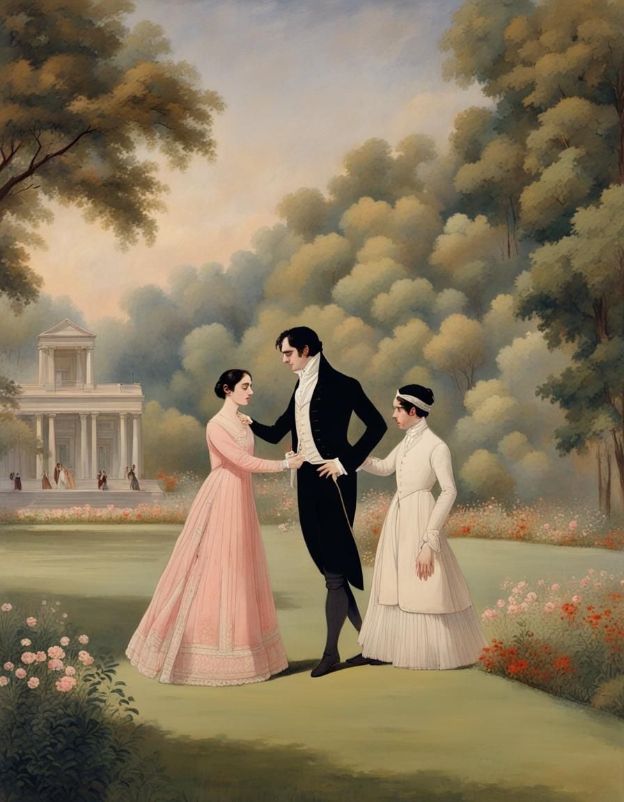 16k resolution, art by Abdur-Rahman Chughtai, Pride and Prejudice, Regency era romance, Elizabeth Bennet in a lush Engli...
