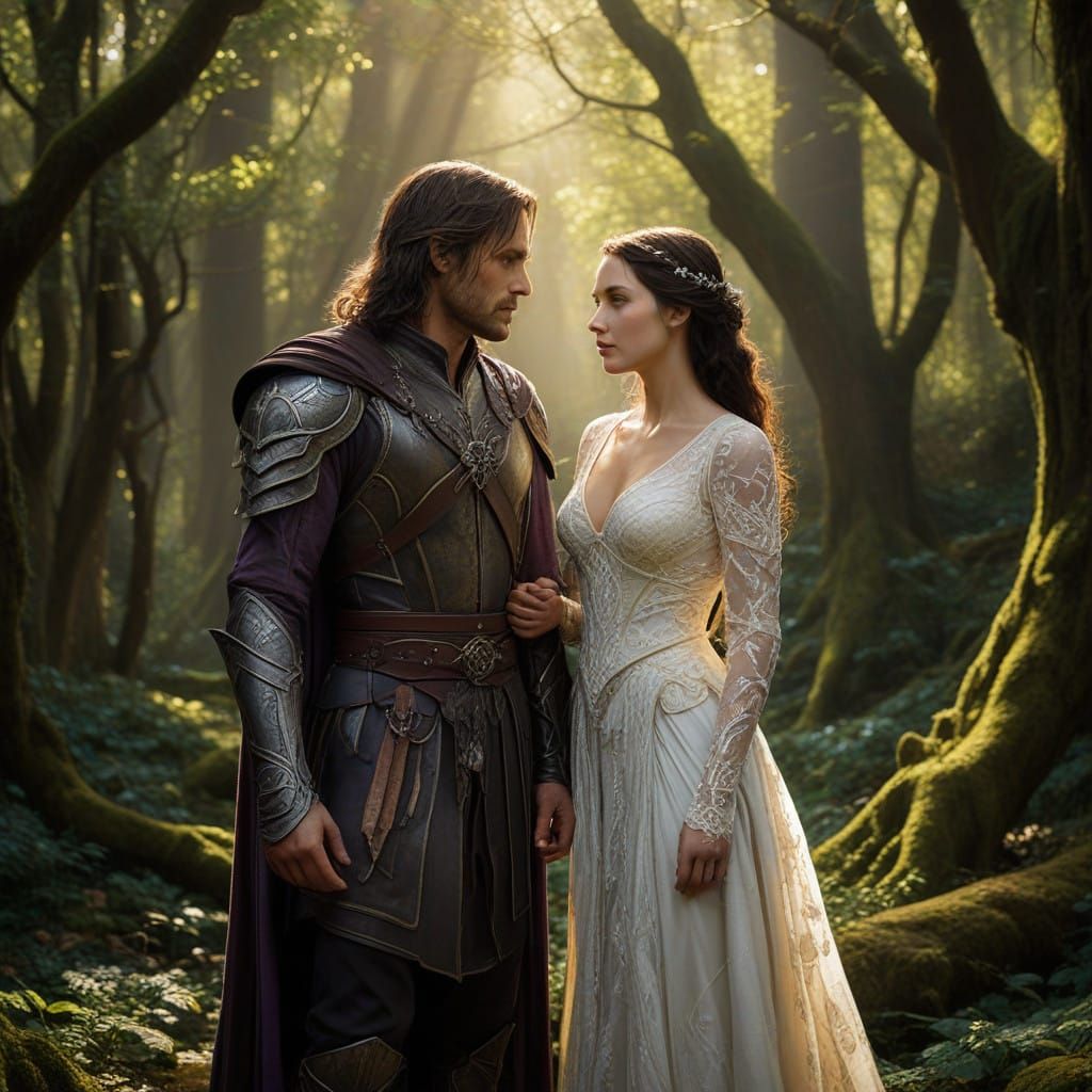 Ethereal Dark Fantasy Wedding of Arwen and Aragorn in Middle...