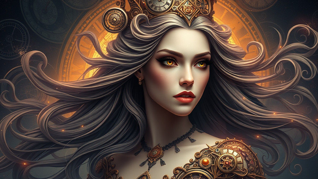 Regal Woman Embodies Time in Ethereal Portrait