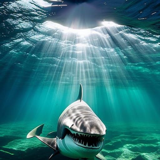 Megalodon in Prehistoric Ocean Depths: Hyperrealistic Photog...