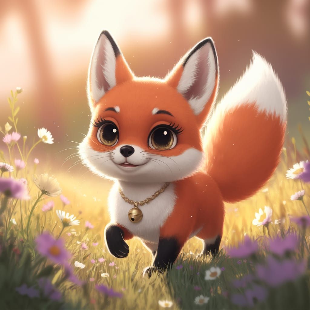 Whimsical Fox in a Field of Wildflowers