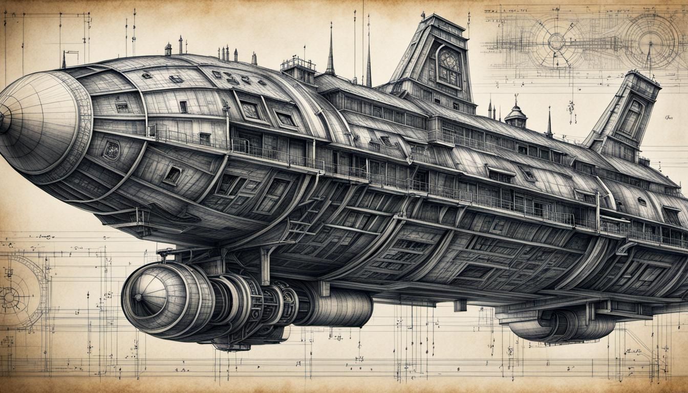 Intricate Blueprint Close-up in Charcoal Style