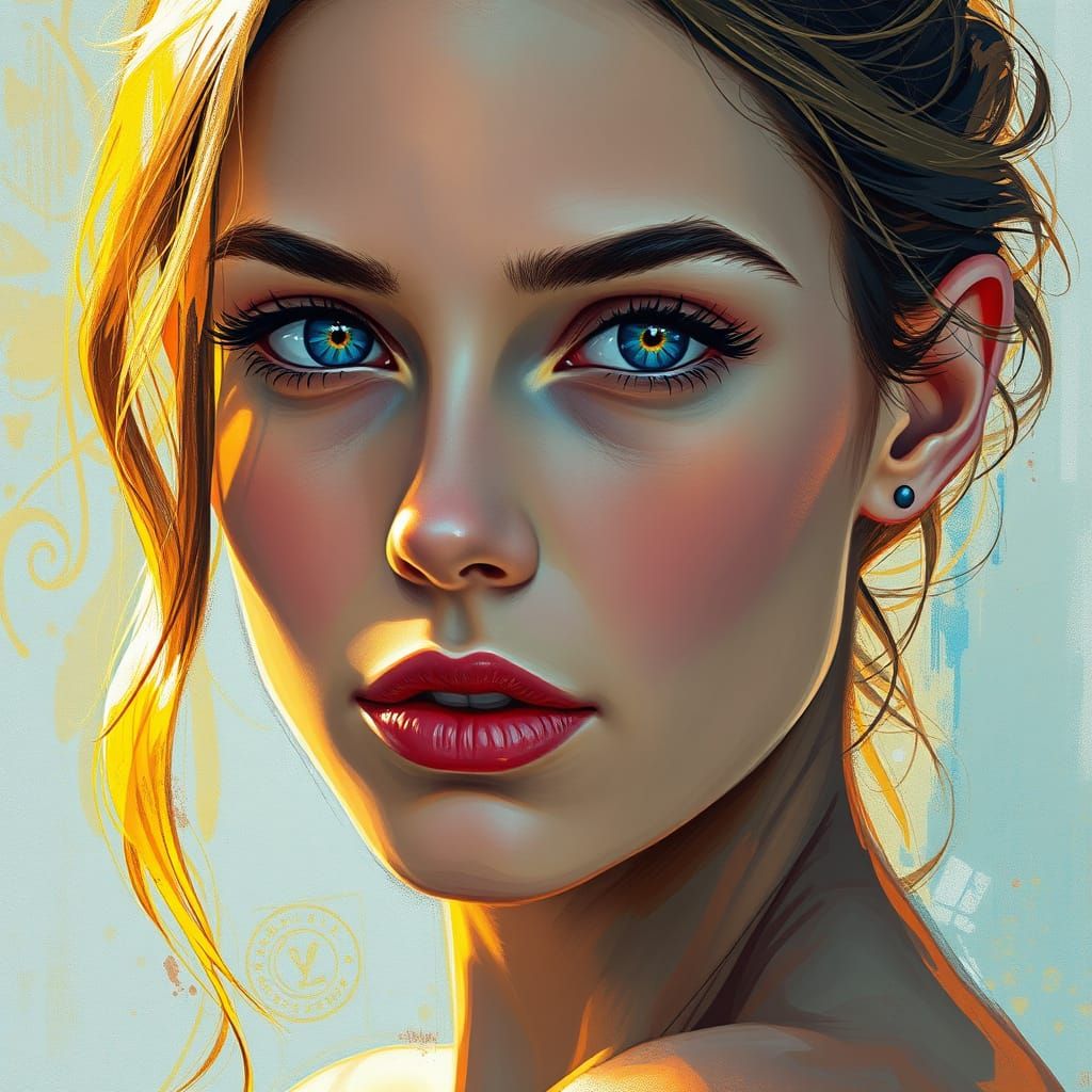 Woman with Blue Eyes in Vibrant Graffiti Art