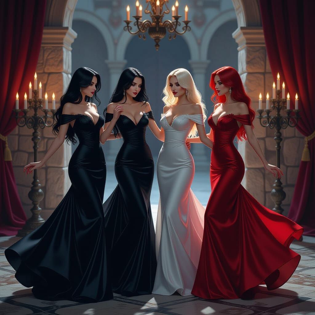 Vampire Women Dancing in an Elegant Stone Room