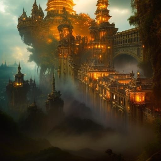 Steampunk Castle with Rococo Elements in Digital Art