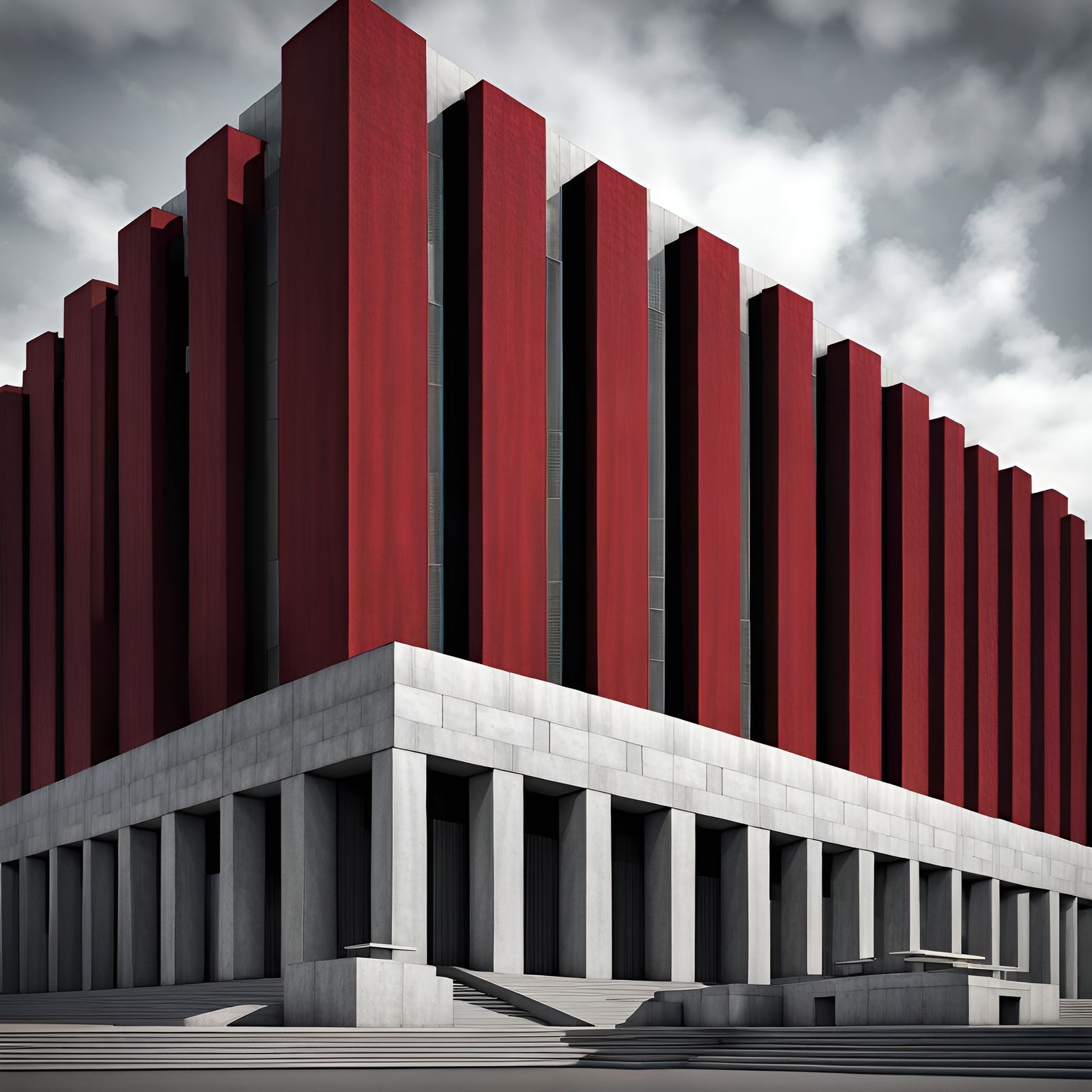 Dystopian Government Building in Brutalist Style