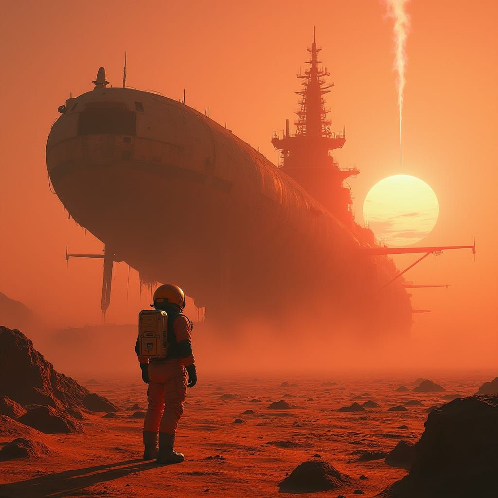 Colossal Derelict Spaceship on Alien Planet in Gritty Sci-Fi...