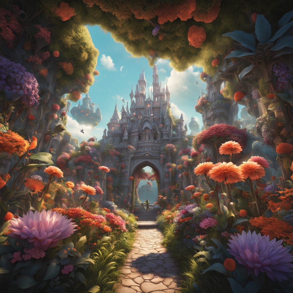 Vibrant Lush Garden in Whimsical Pixar Style