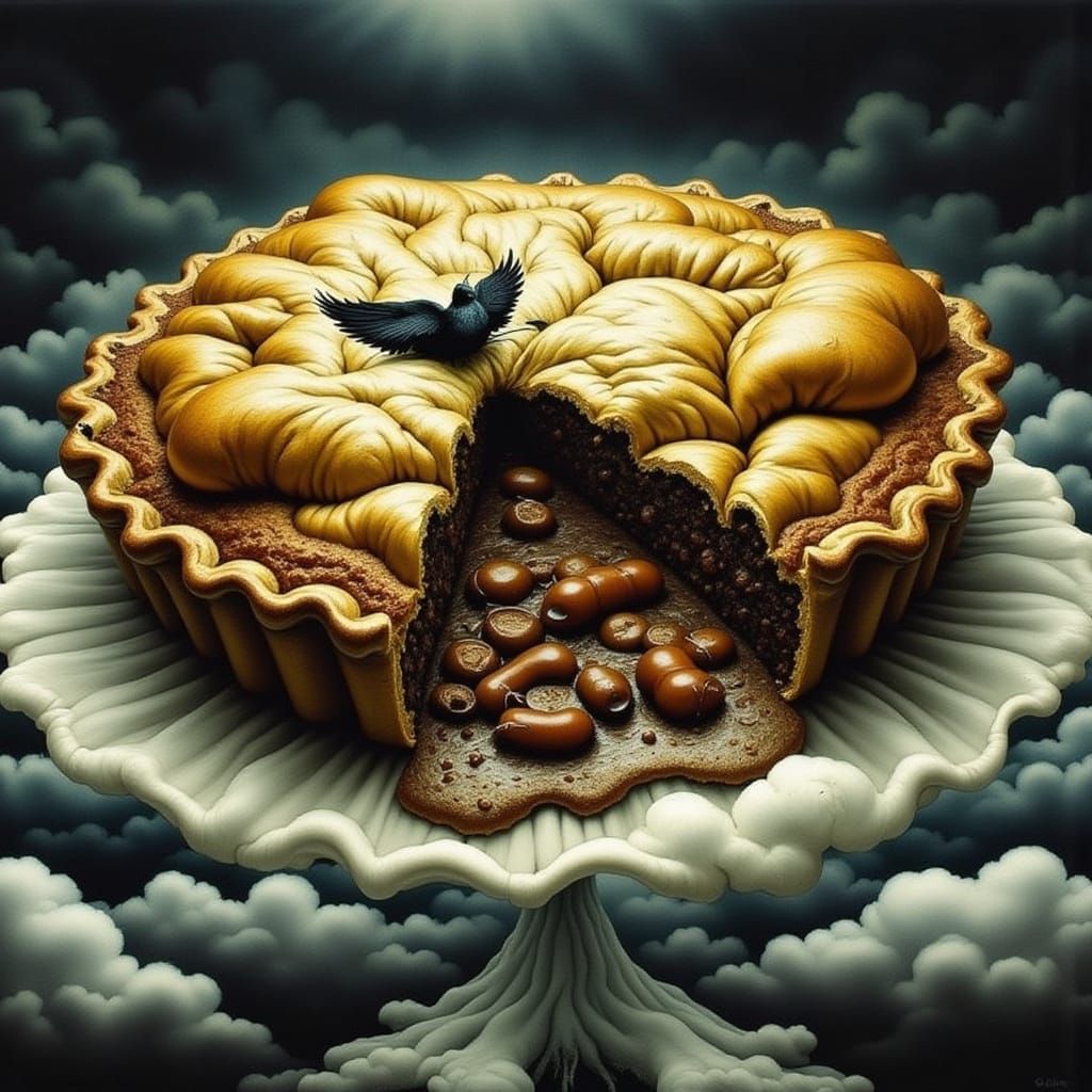 Surrealist Steak and Kidney Pie in a Dreamlike Atmosphere
