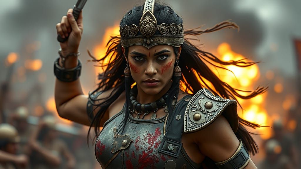 Resolute Indian Warrior Queen in Epic Battle
