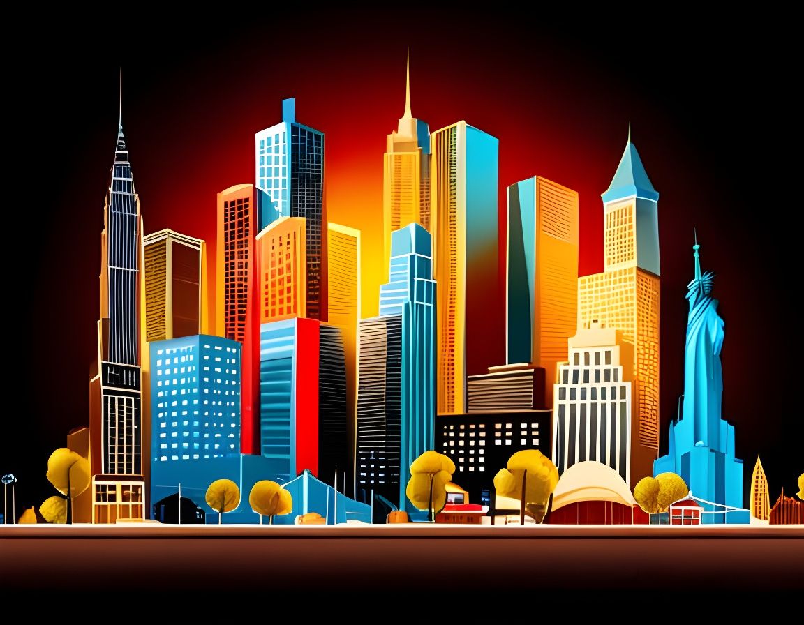 NYC Cartoon Diorama in Vintage Pop Art Style