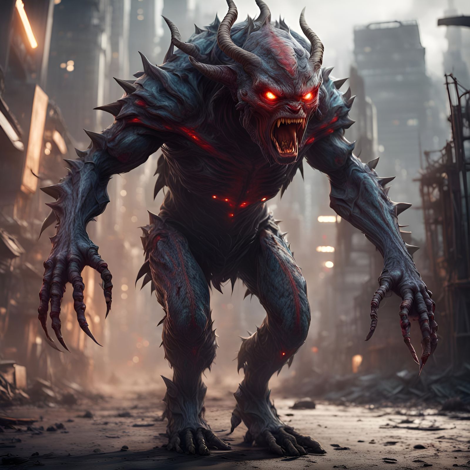 Angry Sci-Fi Creature in Hyperrealistic Style