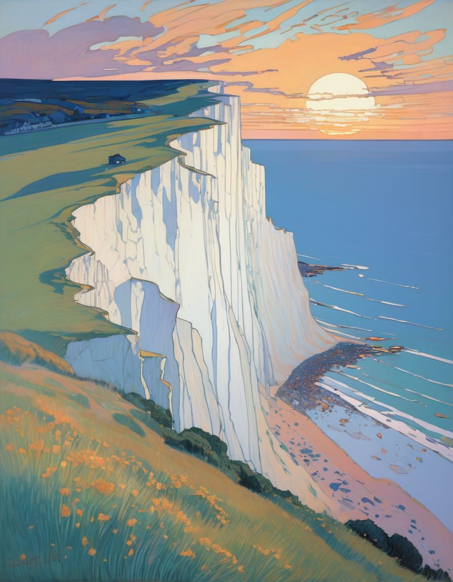 Ethereal White Cliffs of Dover at Sunset