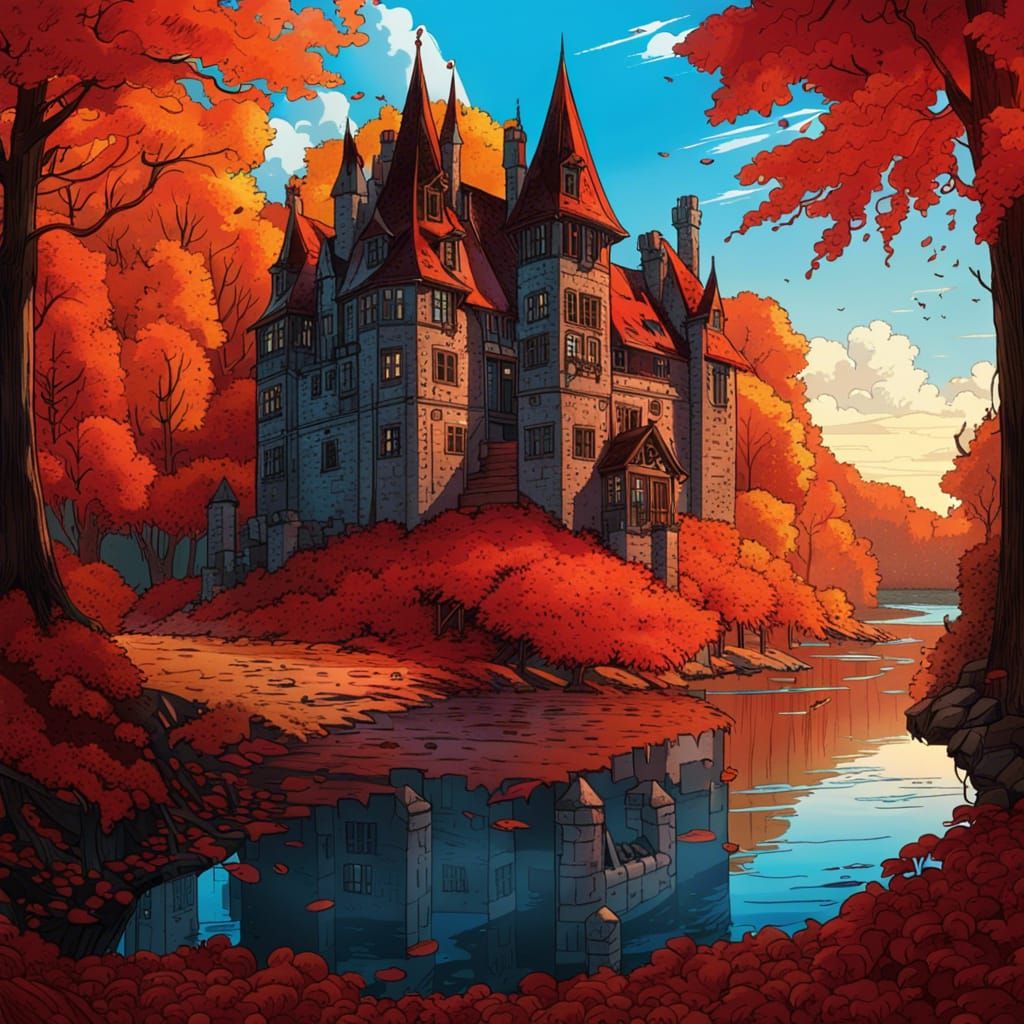 Gothic Cottagecore Castle in Autumnal Forest