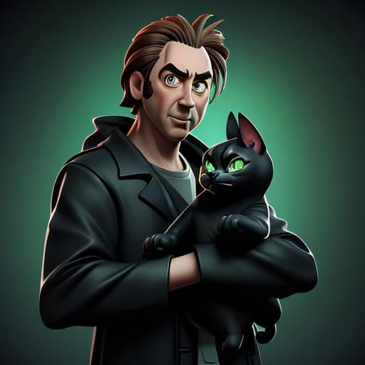 Nicolas Cage with Sphynx Cat, Pixar Style