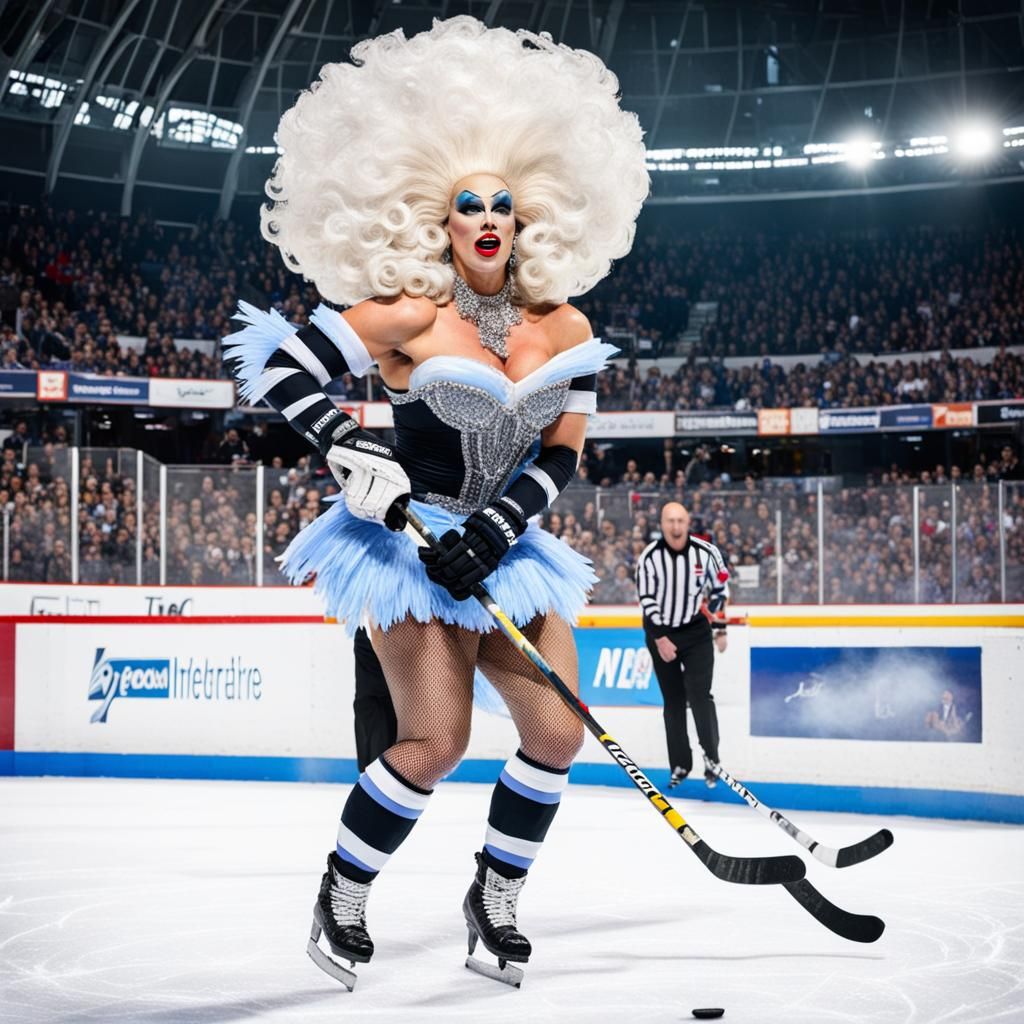 Drag Queen Ice Hockey Spectacle in Stadium