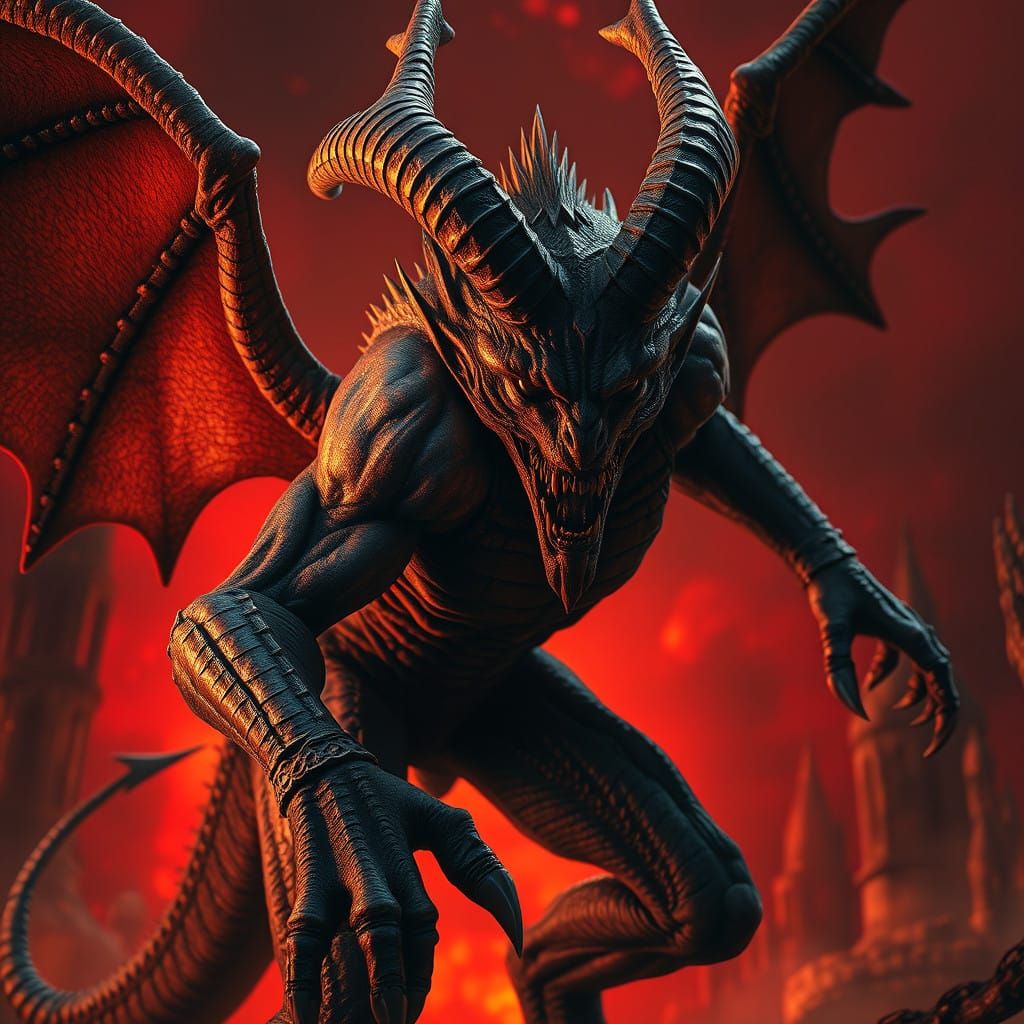 Cyberpunk Demon with Fiery Background