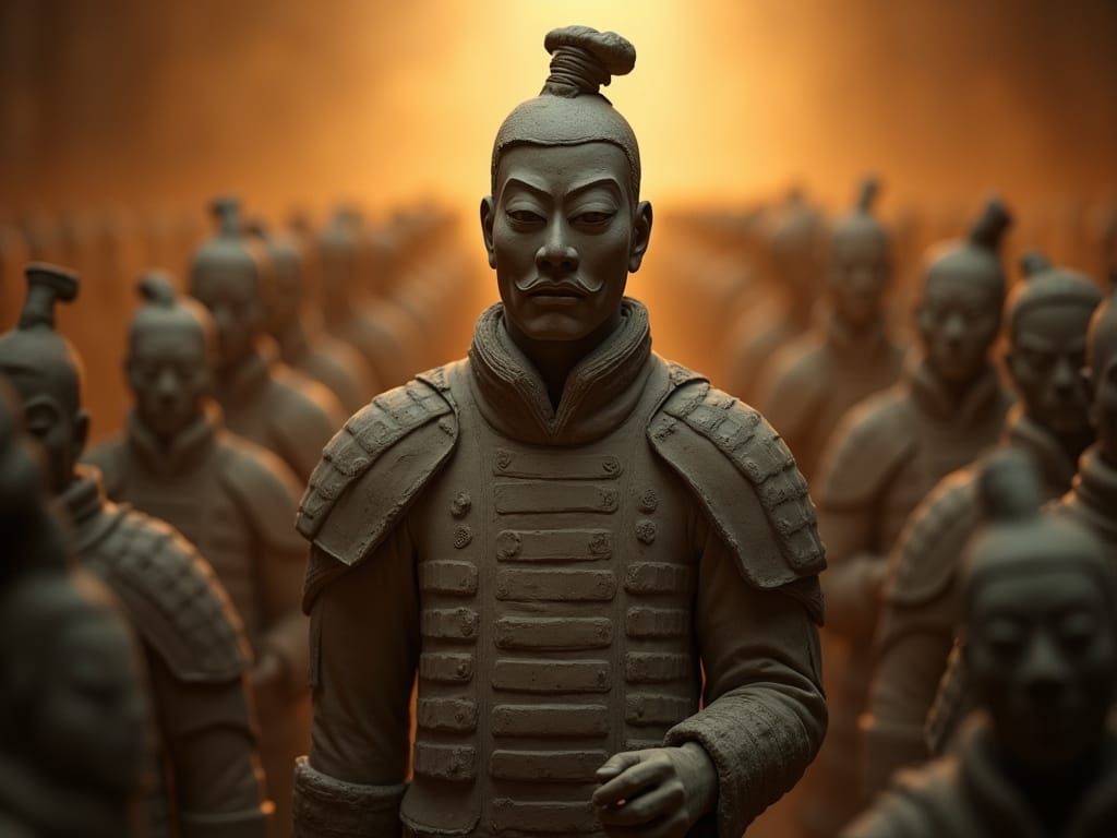 Cinematic Terracotta Warrior Film Still in Earthy Tones