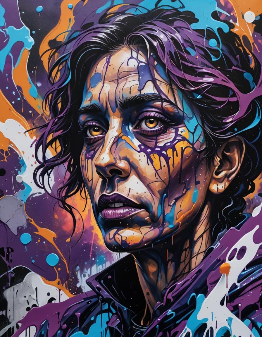 Despairing Figure in Vibrant Graffiti Art