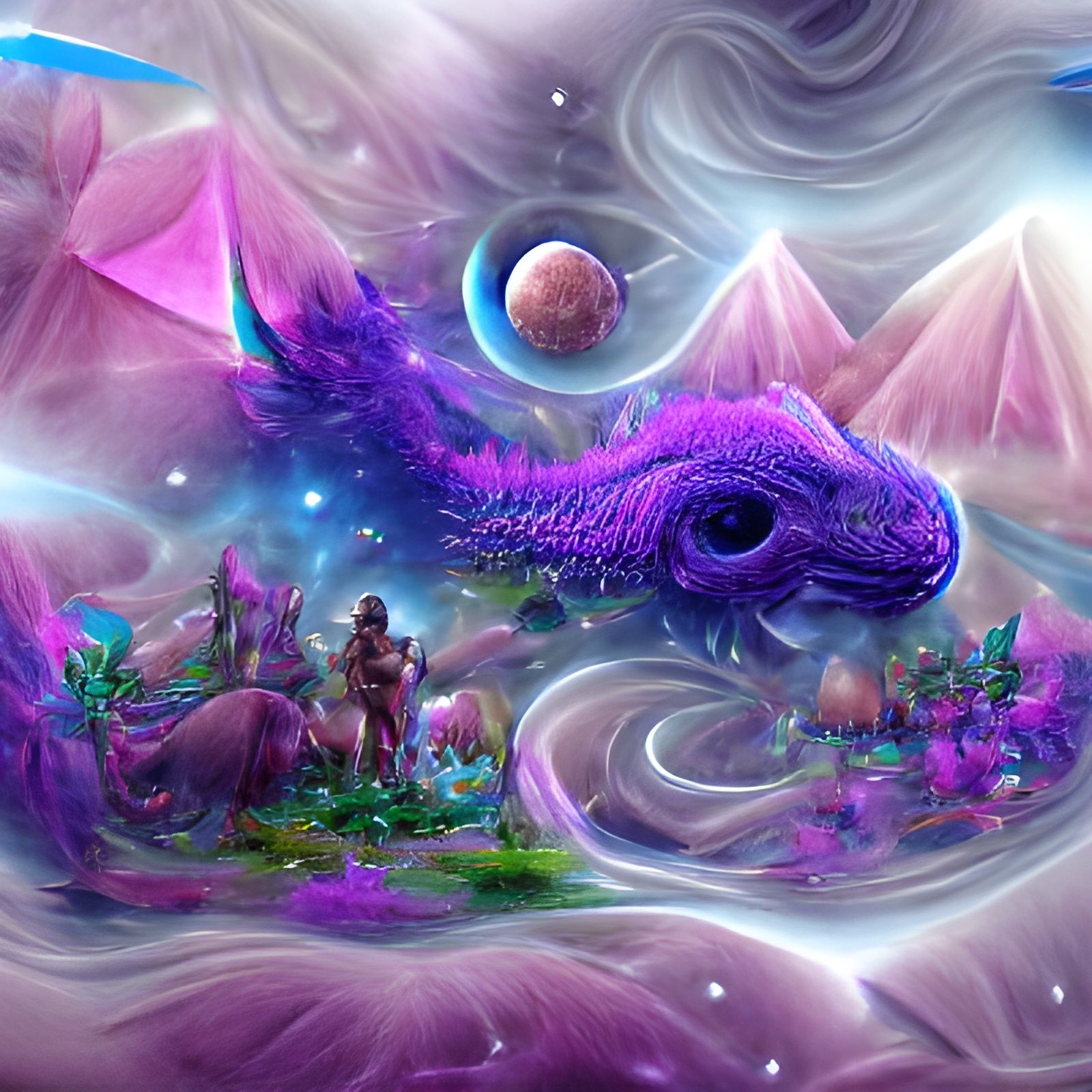 Purple Planet with Dragons: A Visionary Illustration