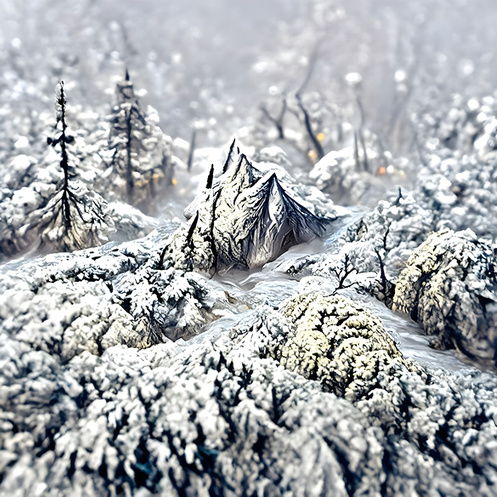 Snowy Forest Mountain Landscape in Fantasy Style