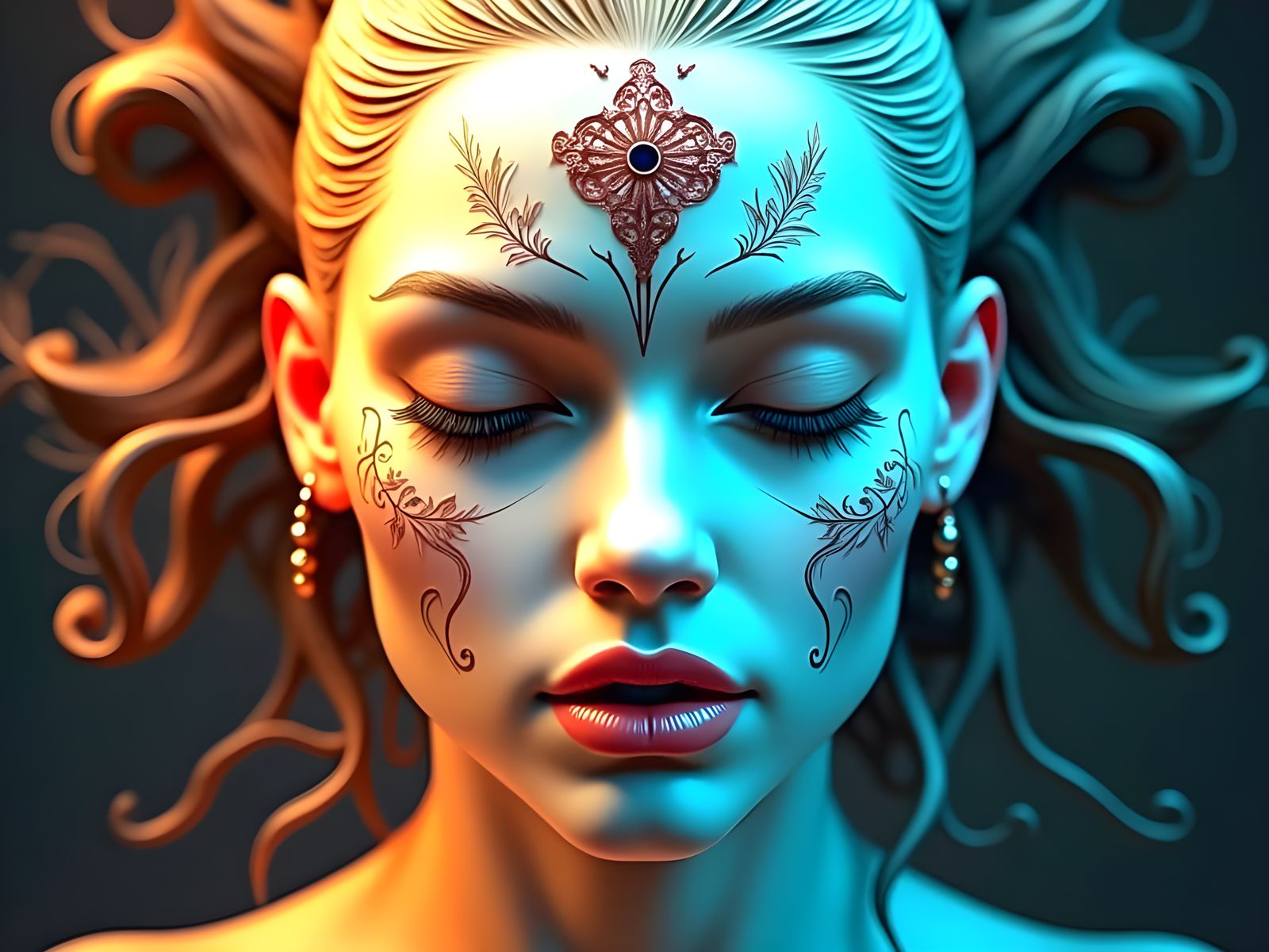 Enigmatic Goddess in Mirrored Balance of Light and Darkness