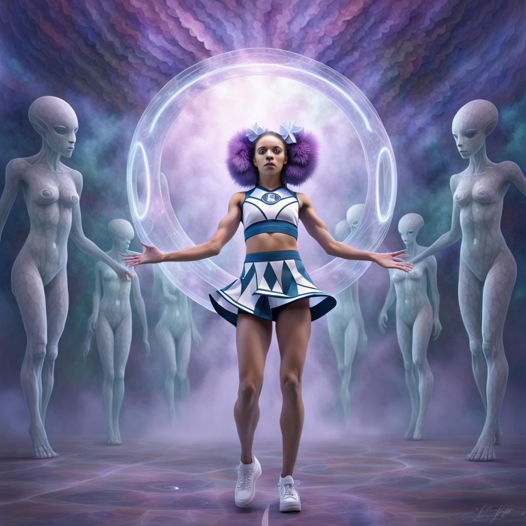 Cheerleader's Crystalline Portal: A Cubist Metamorphosis