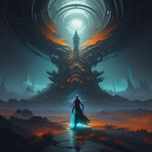 Ethereal Woman in Cubist Cyberpunk Dreamscape