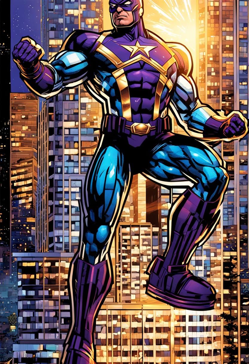 Muscular Hero in Strong Suit, Comic Book Style