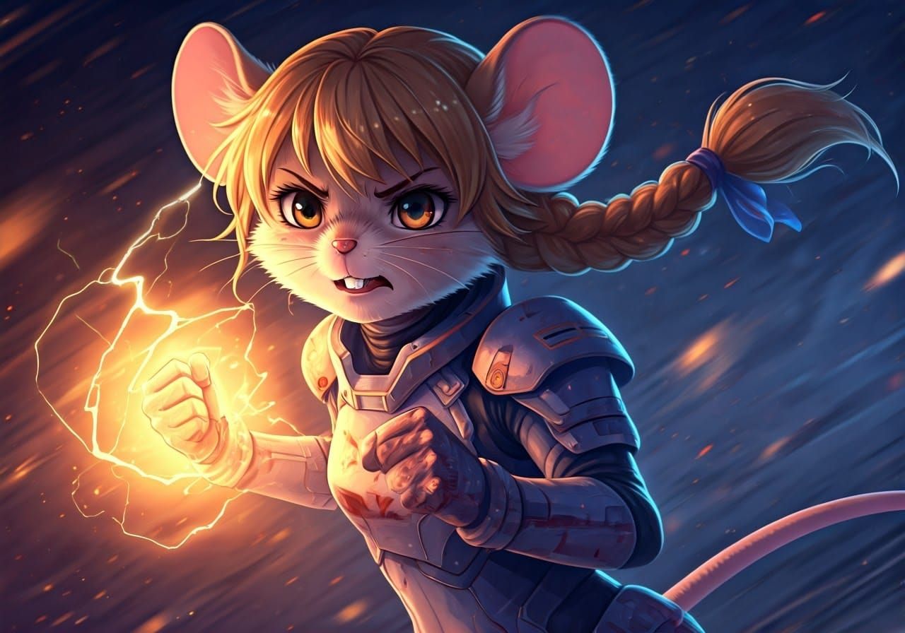 Anime Mouse Warrior Strikes with Electric Fury