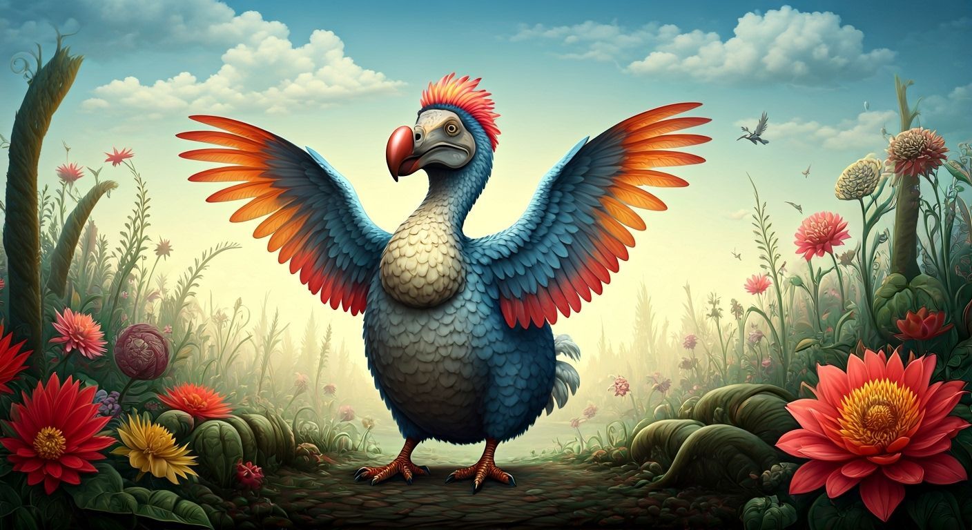 Dodo Bird in Whimsical Garden Illustration