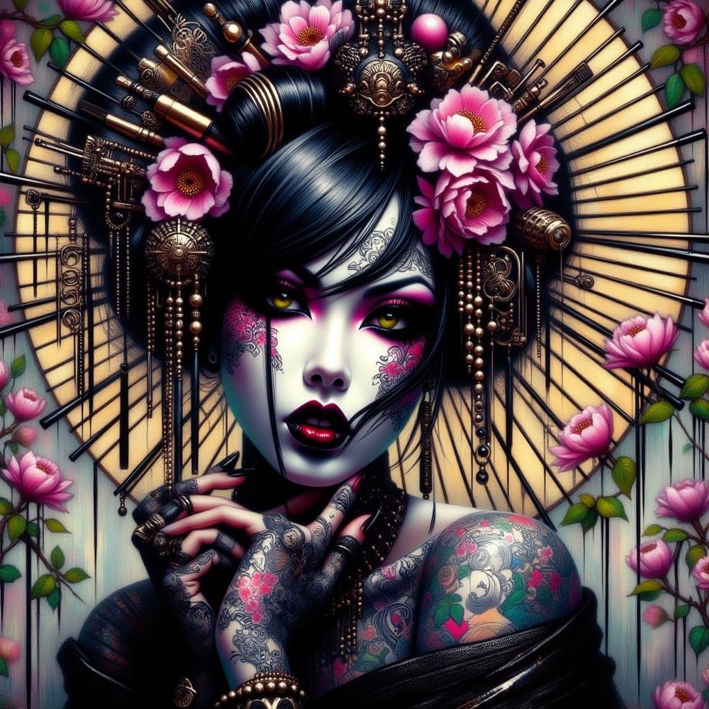 Goth-Punk Geisha in Contemporary Style