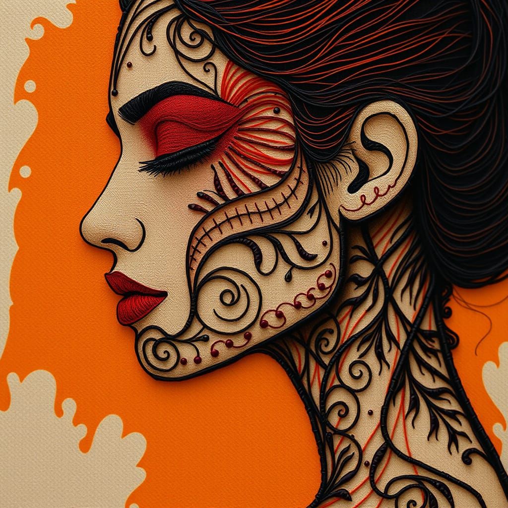 Intricately Woven Portrait in Vibrant Threads
