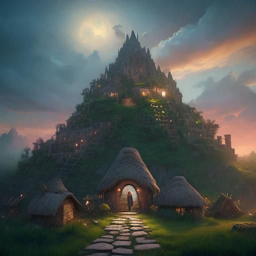 Gnome Artificer in Neolithic Village, 3D Digital Art