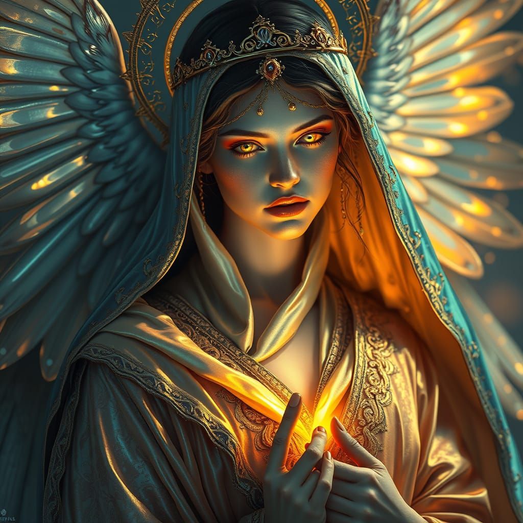 Serenely Radiant Angel in Iridescent Lemurian Garments