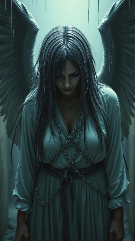 Fallen Angel in Chains: Giger-esque Liminal Space