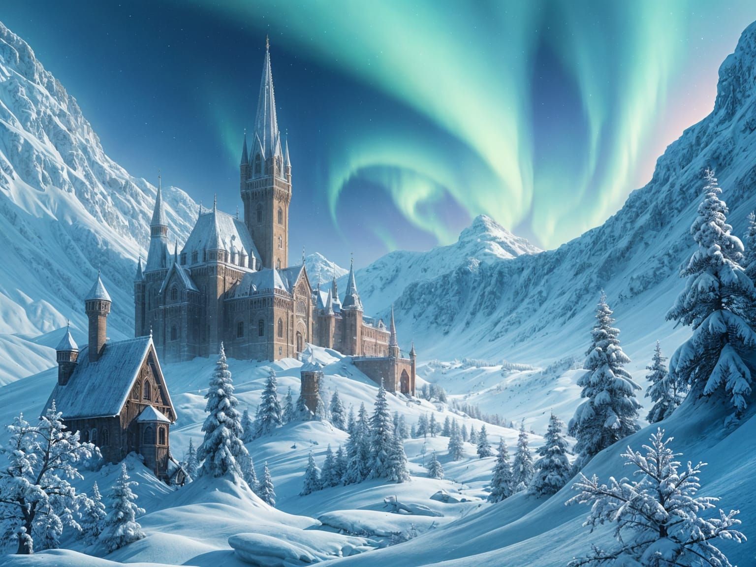 Winter Kingdom Under Vibrant Northern Lights