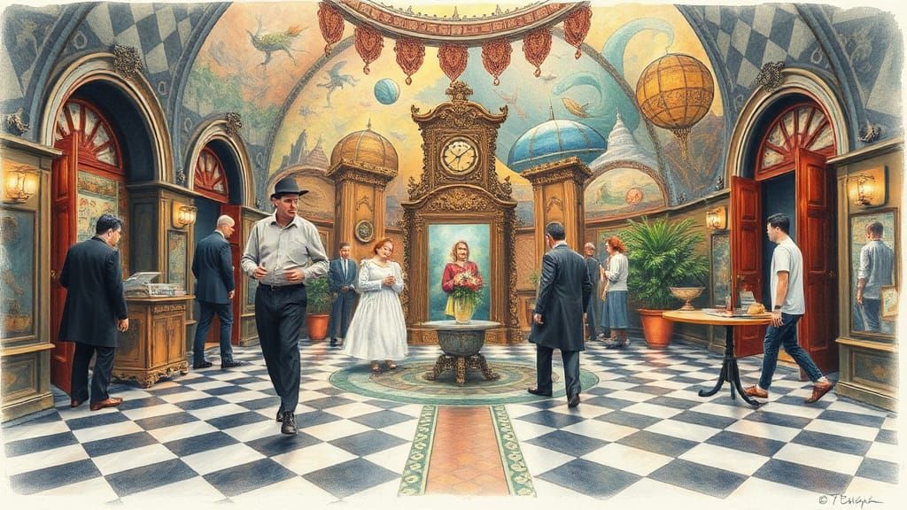 Surreal Abstract Scene in Watercolor and Charcoal