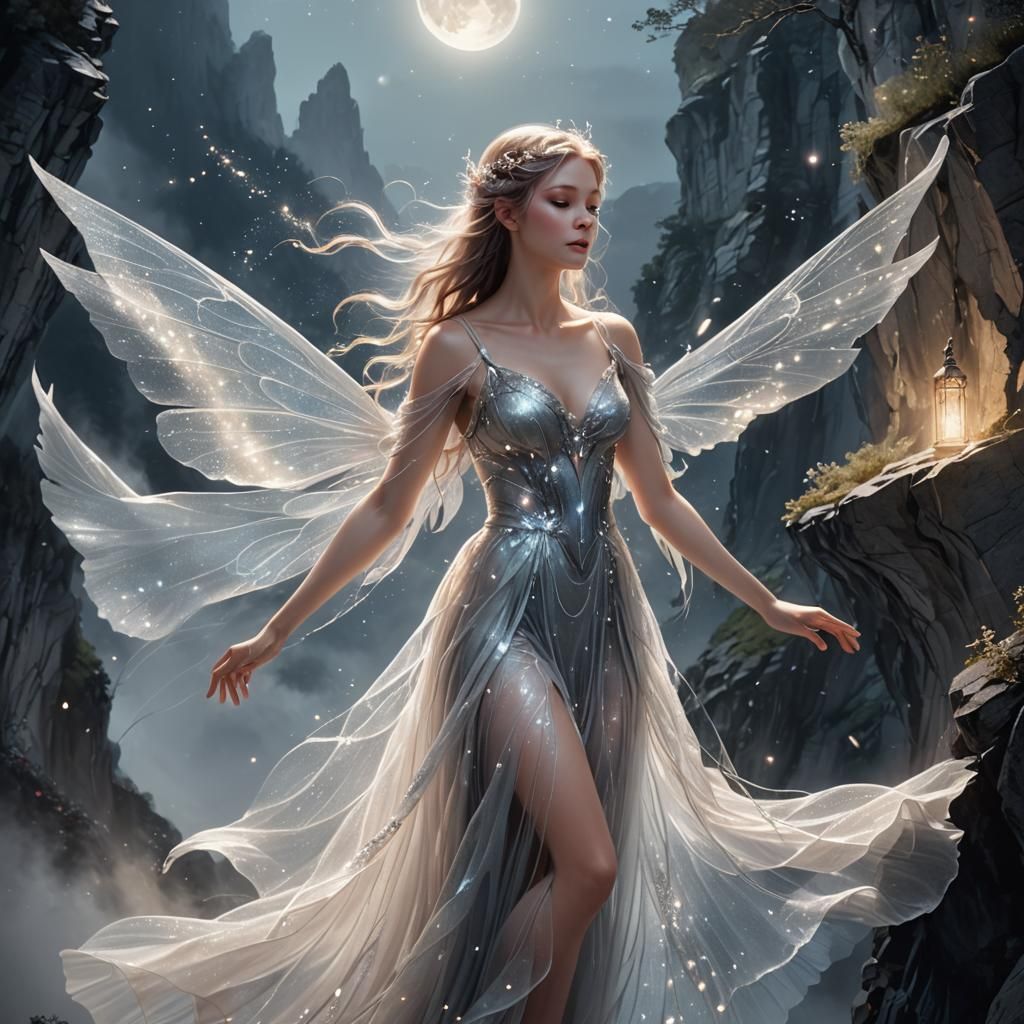 Zbrush fairy moonlight cliff beautiful magnificent glowing sparkle stars floating