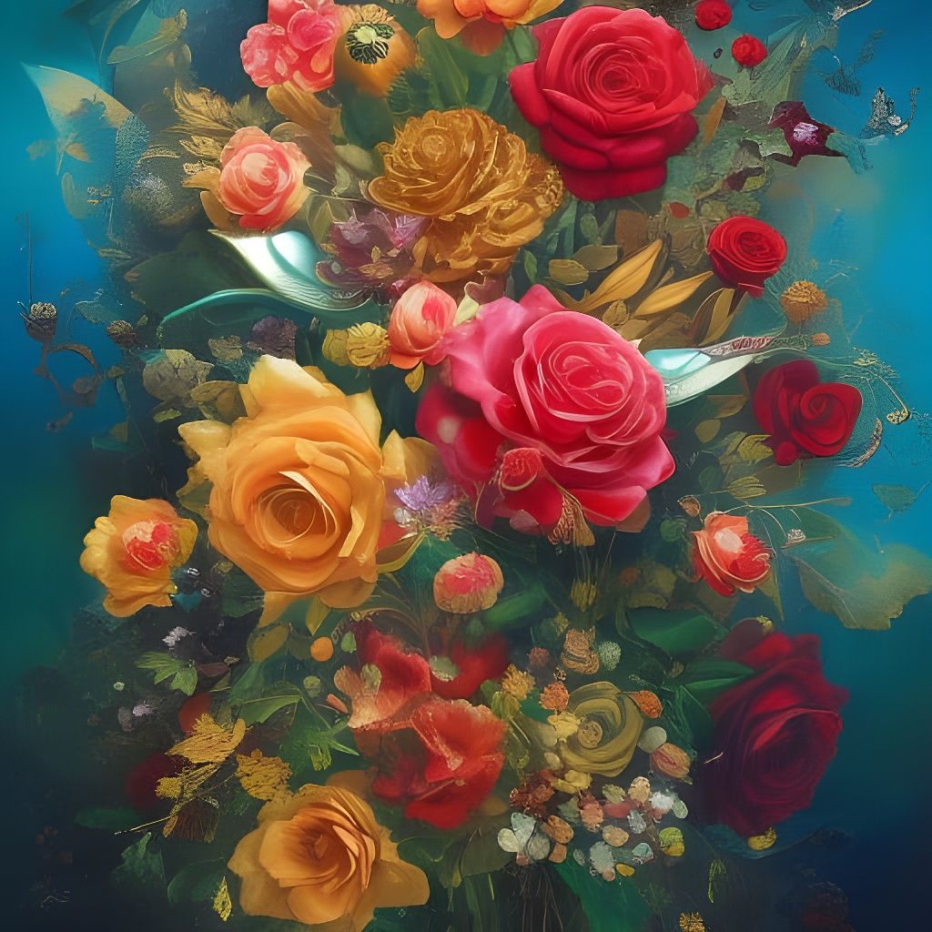 Surreal Red Roses with Golden Background