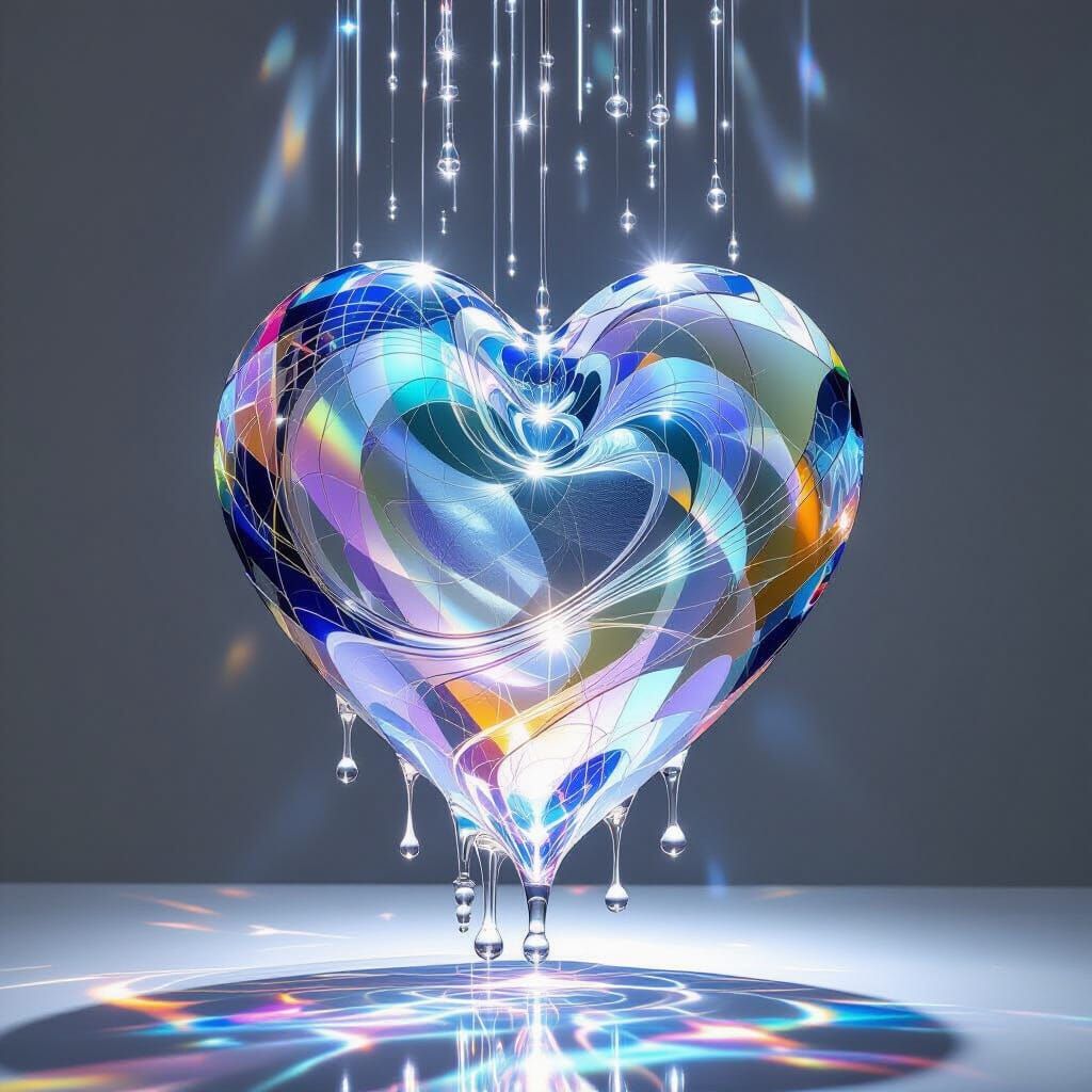 Prismatic Heart Sculpture in Glasswork Style