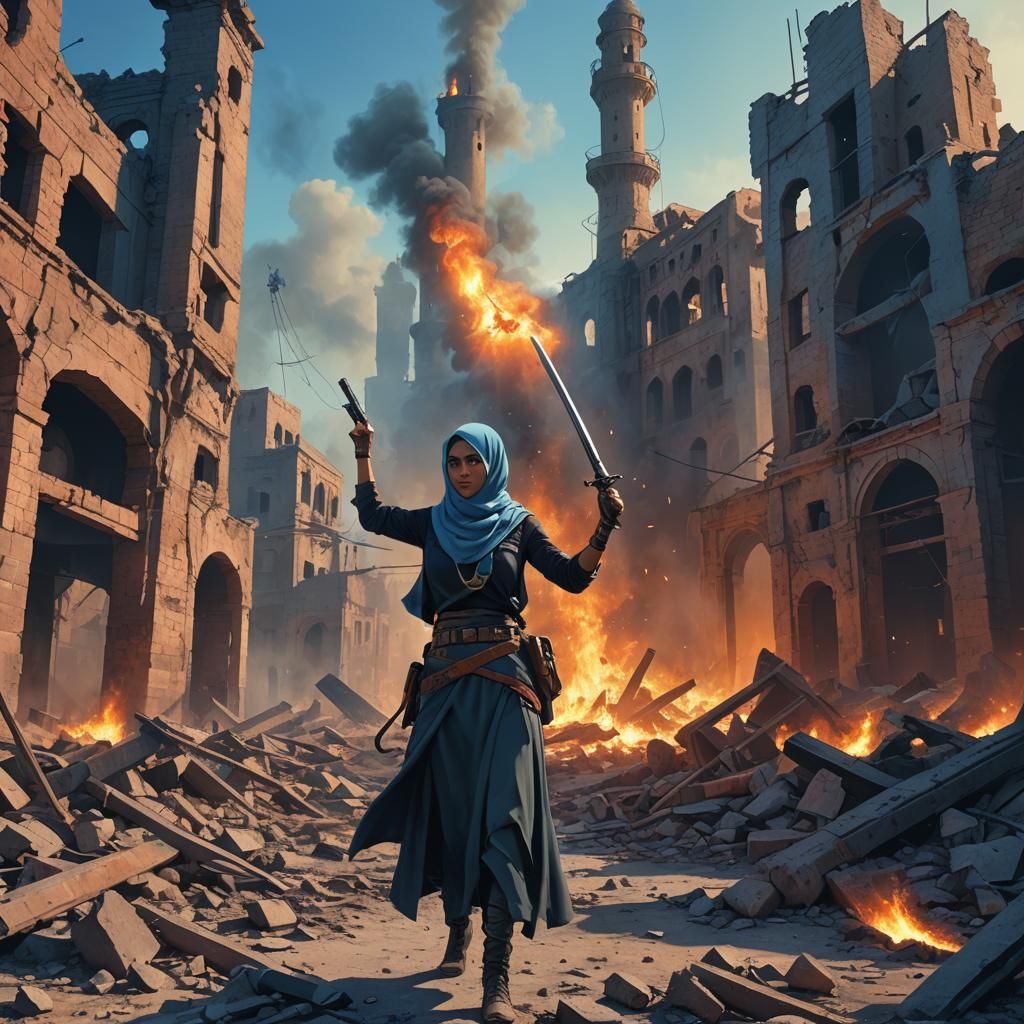 Heroic Arabic Woman in Ruins: Fantasy Concept Art