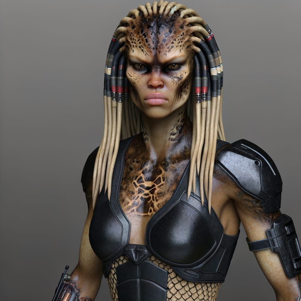 Hunter Woman with Predator Armor and Ritual Scarring