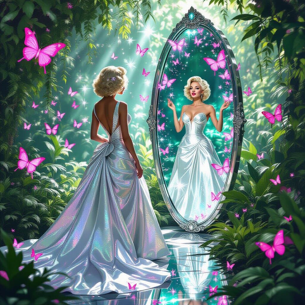 Marilyn Monroe in a Sparkling Retro-Futuristic Garden