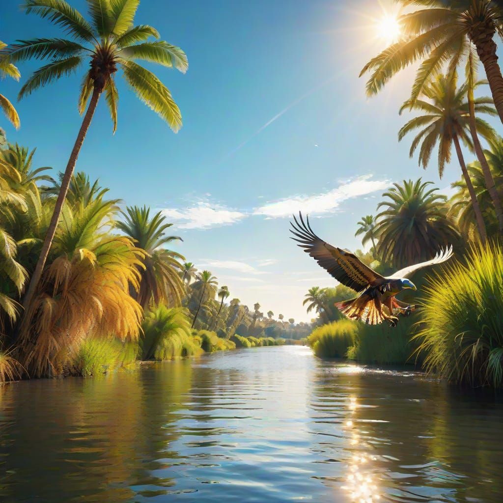 Egyptian God Ra Glides Across the Nile in Photorealistic Art