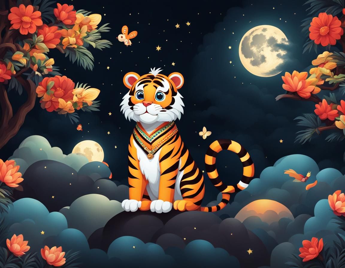 Tiger on Cloud with Rooster and Monkey