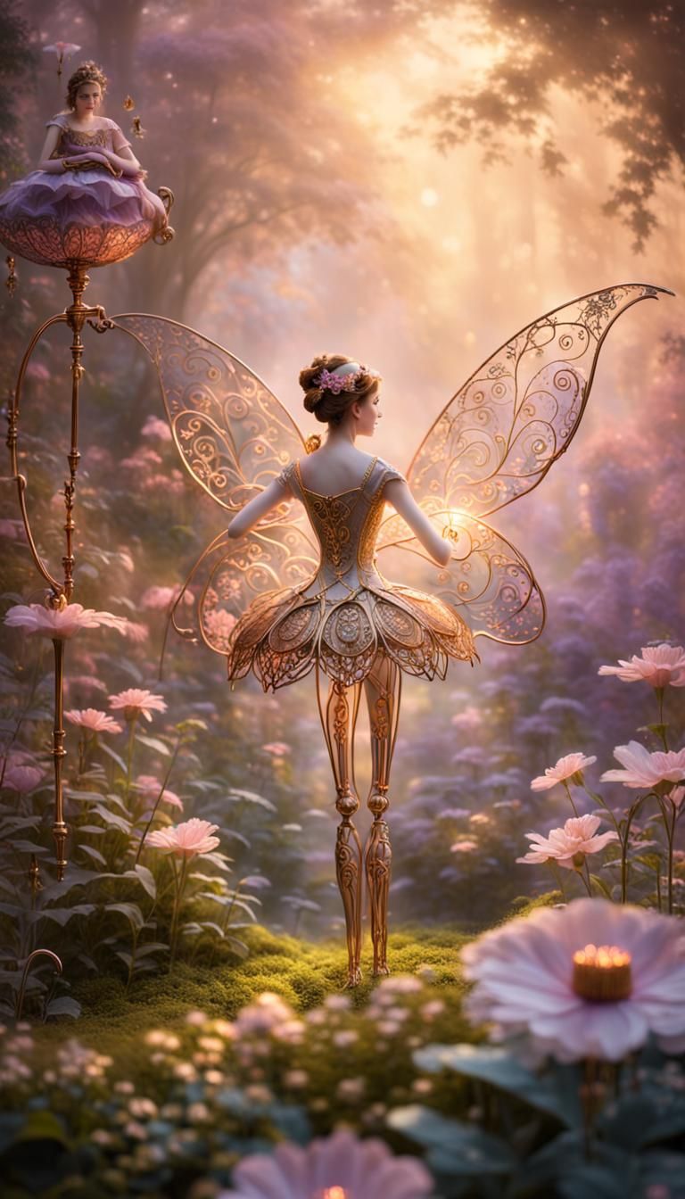 Dreamy Whimsical Harengon Encounter in Luminous Mist